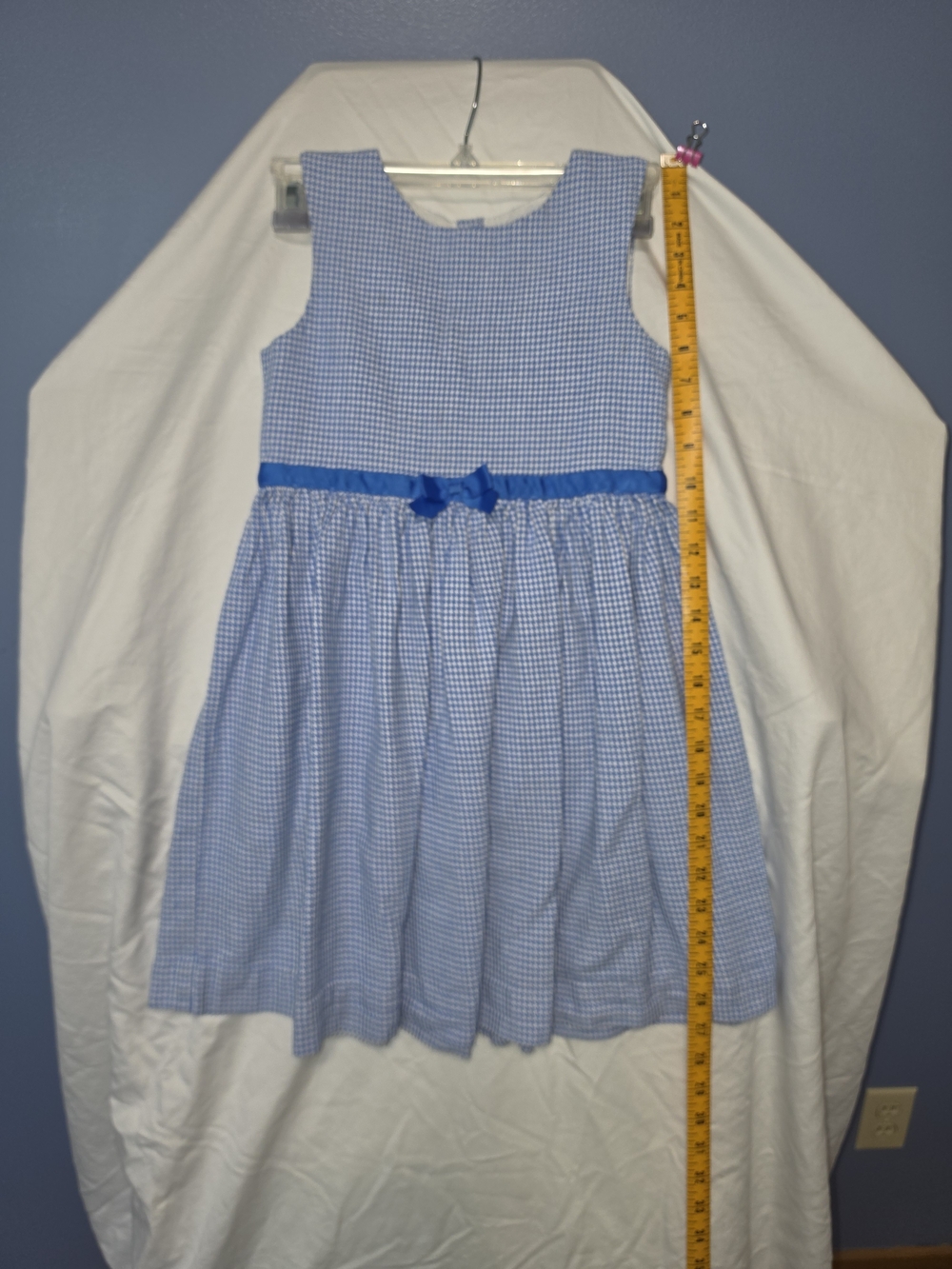 Rachel Riley Girls Cotton Blue Gingham Sleeveless Dress with Bow